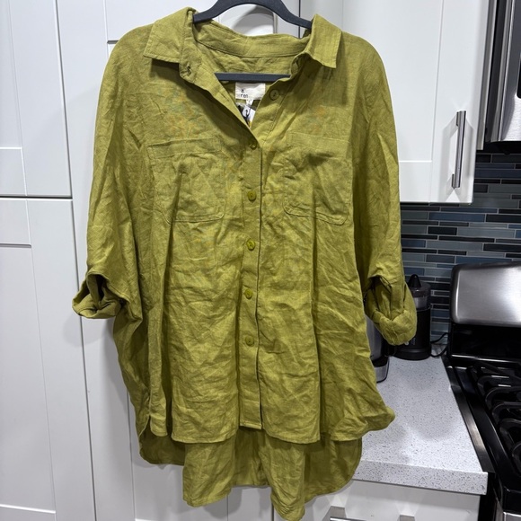 NWT A.REN linen button down long sleeve tunic top - Picture 1 of 5